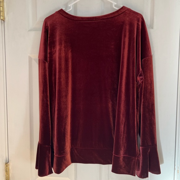 Worthington VELVET BLOUSE MAROON BERRY WOMEN PETITE XXLarge BELL LONG SLEEVE - Picture 5 of 11